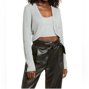 NWOT OPEN EDIT RIBBED SHRUG CROP CARDIGAN SWEATER GRAY HEATHER Sz M
